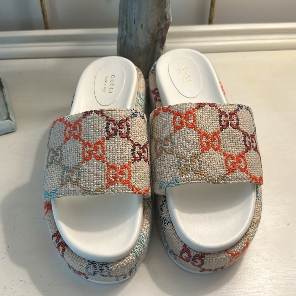 Nwob Authentic Gucci Multi Colored Platform Slide… - image 2